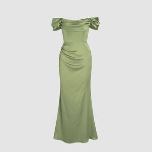 Cider Strapless Satin Green Dress